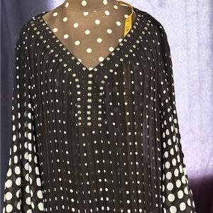 Woman Within 1x 22/24 Black and White Polka Dot flutter 3/4 Sleeves Like new